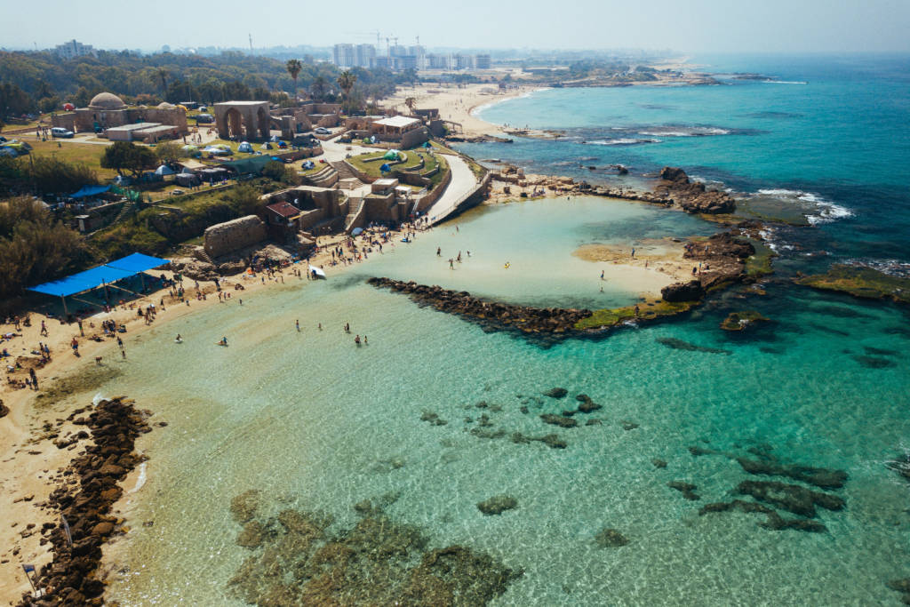 Aerial view of the Achziv Beach, Northern Israel. (Matanya Tausig/FLASH90)