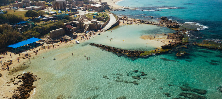 Aerial view of the Achziv Beach, Northern Israel. (Matanya Tausig/FLASH90)