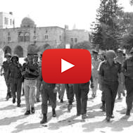 Defense Minister Moshe Dayan, Chief of staff Yitzhak Rabin, Gen. Rehavam Zeevi (R) And Gen. Narkis in the old city of Jerusalem, 1967. (Flickr - Government Press Office)