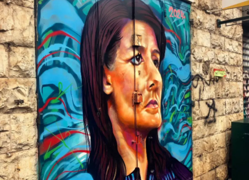 Nikki Haley Mahane Yehuda Market art (Twitter)