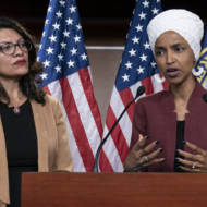 U.S. Rep. Ilhan Omar, D-Minn, right, and U.S. Rep. Rashida Tlaib, D-Mich.
