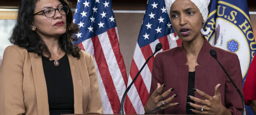 U.S. Rep. Ilhan Omar, D-Minn, right, and U.S. Rep. Rashida Tlaib, D-Mich.