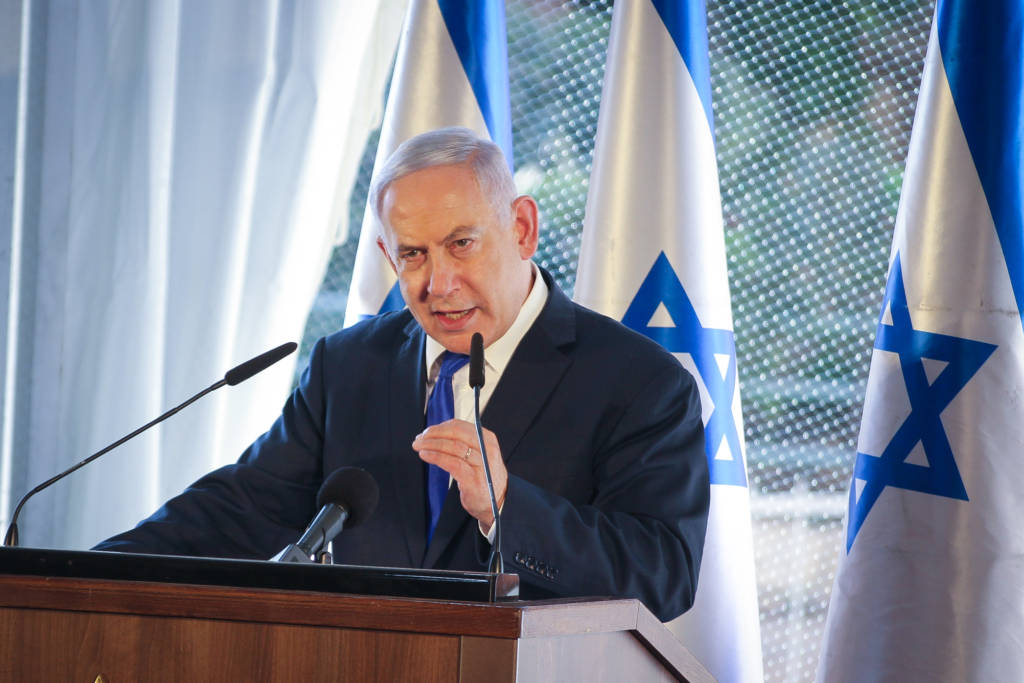 Israeli Prime Minister Benjamin Netanyahu speaks during a ceremony in Hebron marking the 90th anniversary of the Arab massacre of Jews in the city, September 4, 2019.