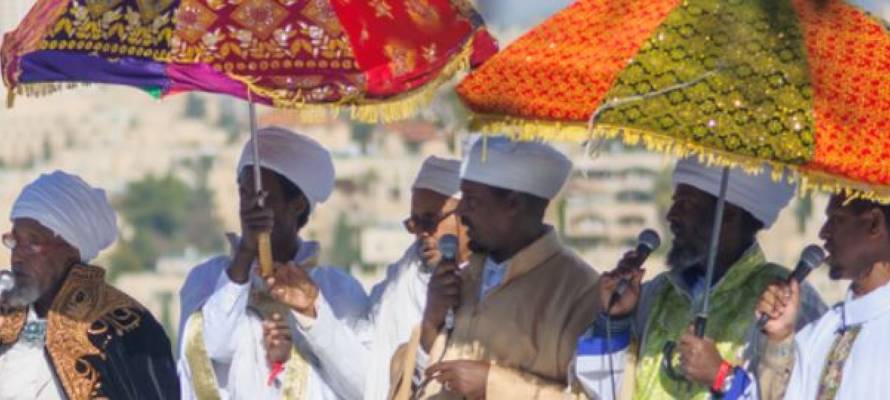 Kessim, religious leaders of the Ethiopian Jews, lead the Sigd pray in Jerusalem, Israel. (Shutterstock)