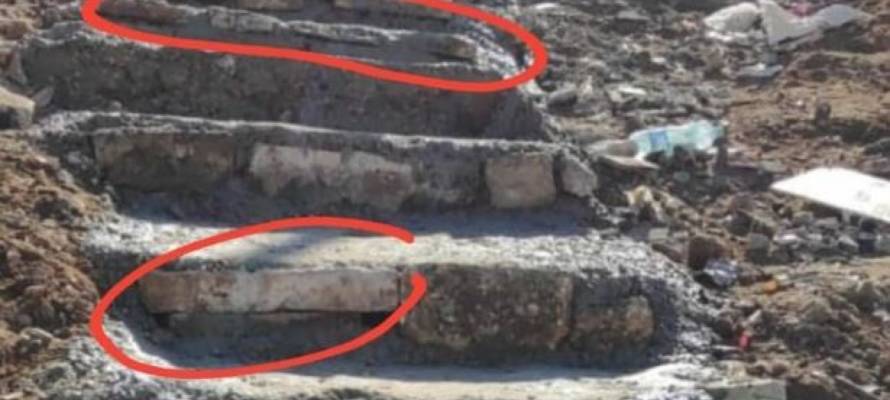 Stairs made from Jewish tombstones from the Mount of Olives found in an Arab village (Twitter)