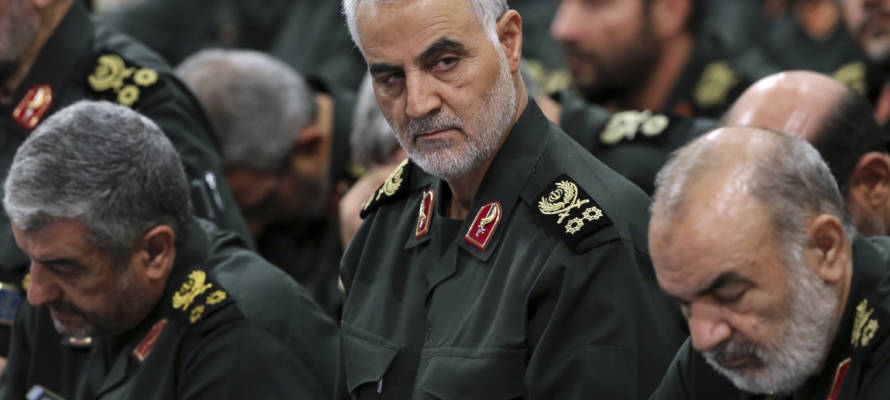 Gen. Qassem Soleimani, center, attends a meeting in Tehran, Iran.