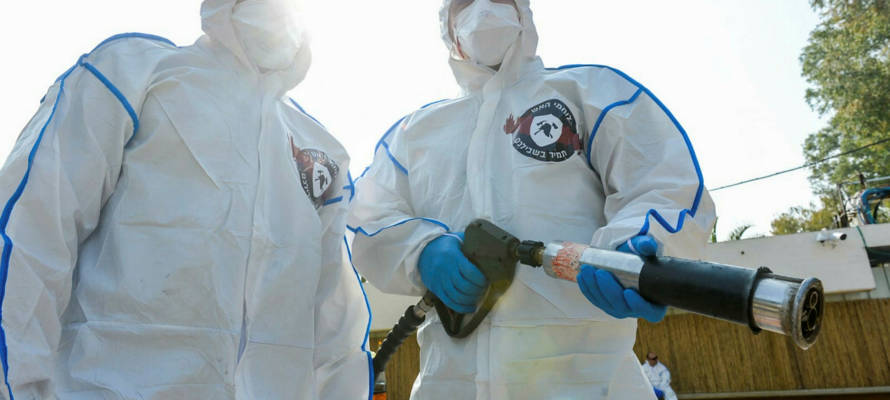 Firefighters disinfect coronavirus quarantine area Sheba medical center