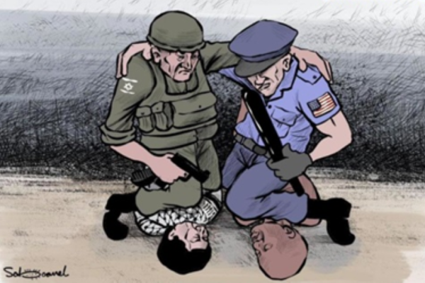 Anti-Israel cartoon exploiting George Floyd's death.