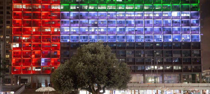 UAE Israel flags Tel Aviv