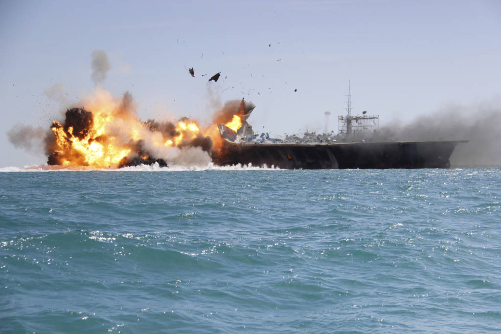 Iran blows up mock U.S. aircraft carrrier