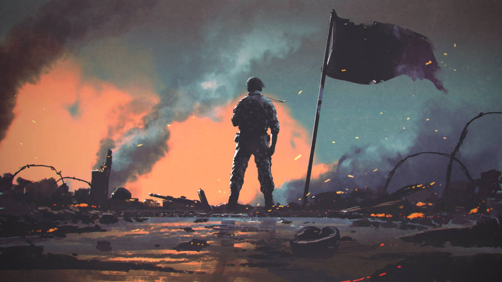 Soldier,Standing,Alone,After,The,War,In,Battlefield,,Digital,Art