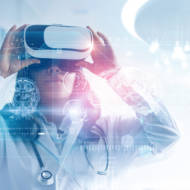Medical,Technology,Concept.,Mixed,Media.,Female,Doctor,Wearing,Virtual,Reality