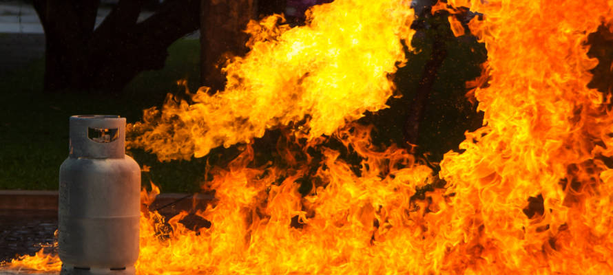 Flaming propane tank