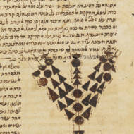 A Maimonides manuscript featuring a hand-drawn illustration of the Temple menorah, to be displayed at the Yeshiva University Museum