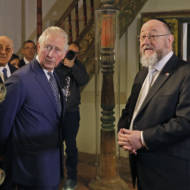 Then-Prince Charles and Rabbi Ephraim Mirvis visit the 1736 Suriname reconstructed Tzedek ve-Shalom Synagogue in 2020