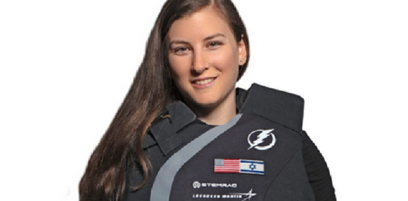 Aeronautics and space engineering student Dana Vaisler modeling the AstroRad antiradiation vest.