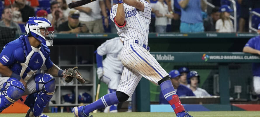 Team Israel's Garrett Stubbs hits a double