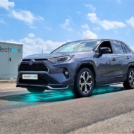 A rendering of a Toyota electric vehicle installed with Electreon wireless charging technology.
