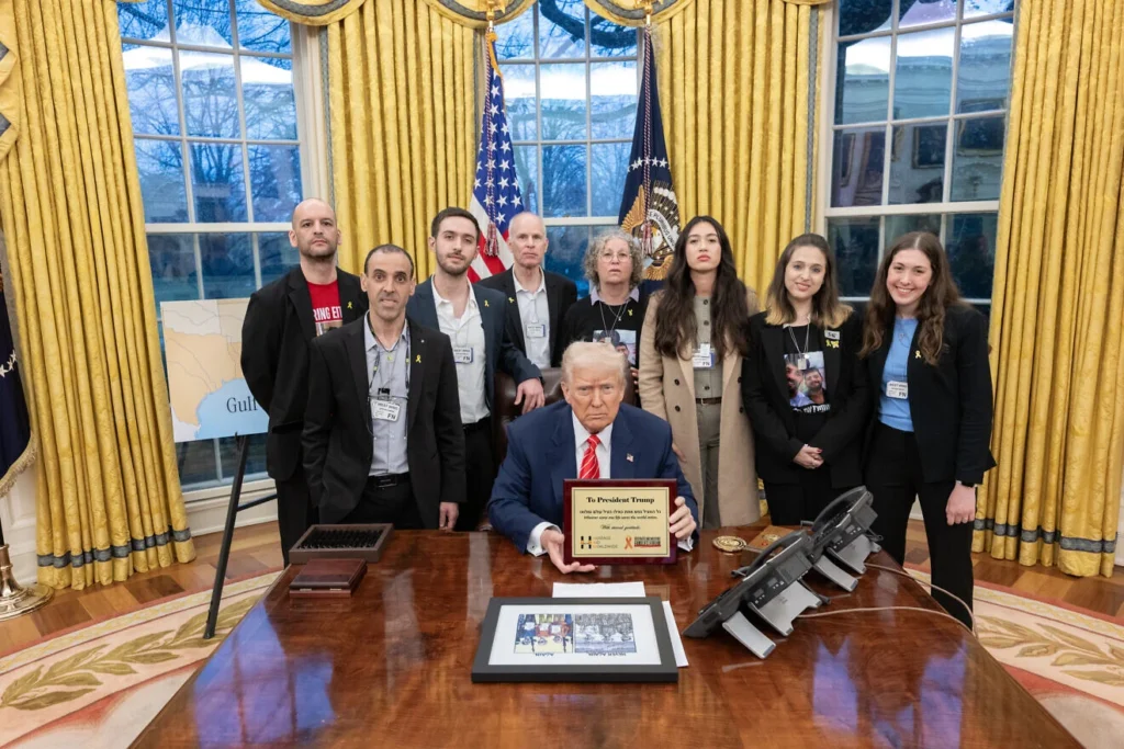 U.S. President Donald Trump meets with released hostages