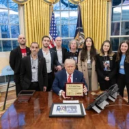 U.S. President Donald Trump meets with released hostages