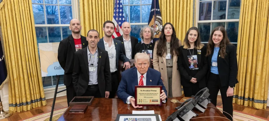 U.S. President Donald Trump meets with released hostages