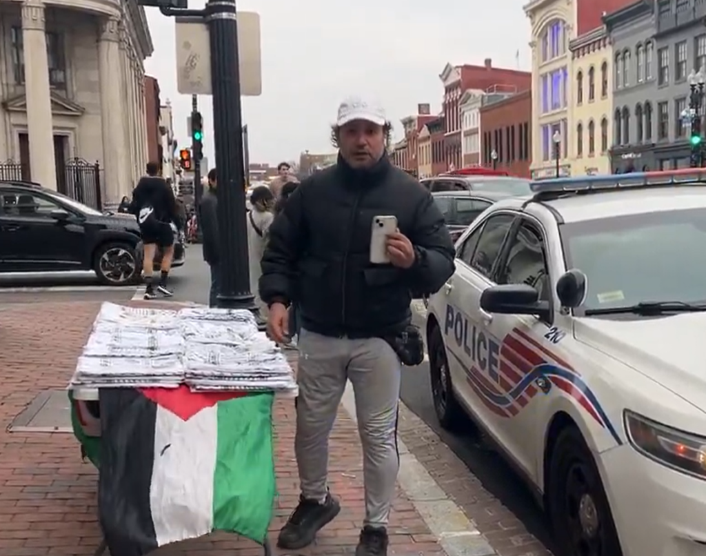 Man selling 'Palestine' gear in Washington DC