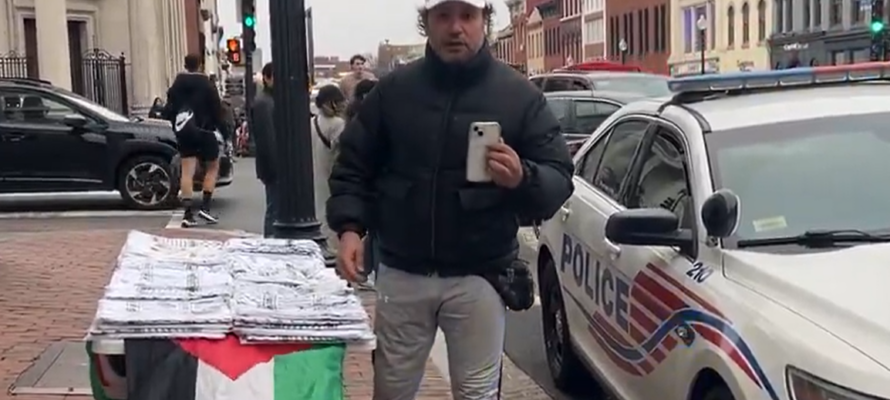 Man selling 'Palestine' gear in Washington DC
