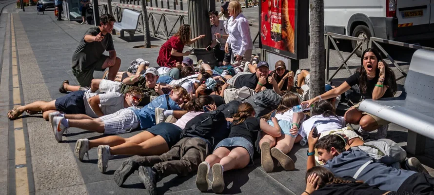 Taking cover in Jerusalem during siren warning of Houthi missile