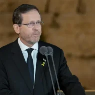 Israeli President Isaac Herzog speaks at the state Memorial Day ceremony