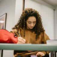 girl taking an exam