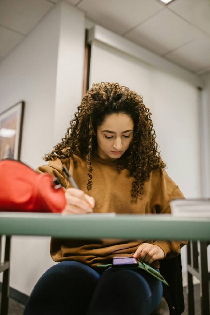 girl taking an exam