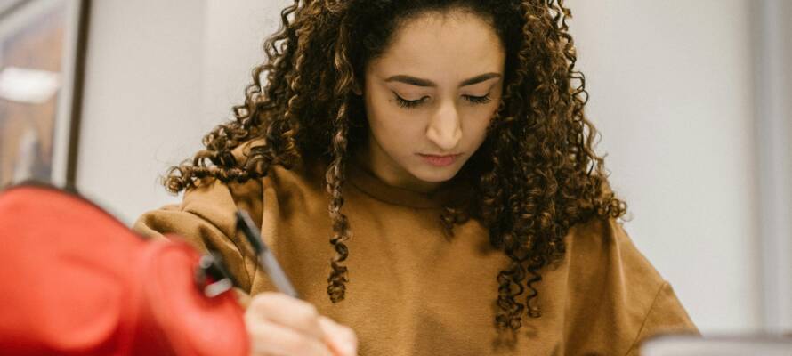 girl taking an exam